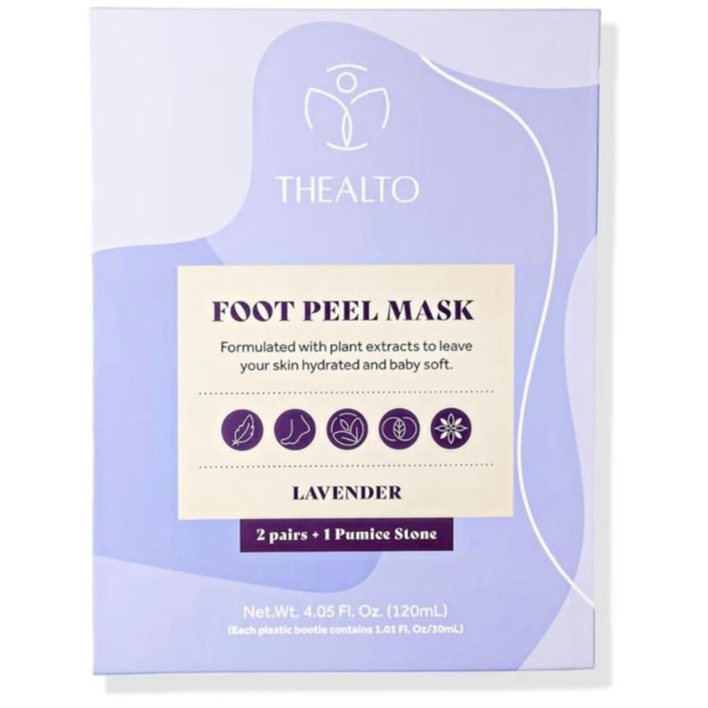 Thealto Foot Peel‎ Mask 2-Pack Lavender + Pumice Stone Spa Treatment Smooth Feet